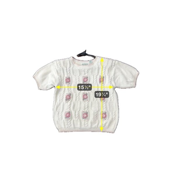 Vintage Shenanigans Floral Embroidered Cable Knit Sweater White Pink Sz Small - Picture 7 of 10